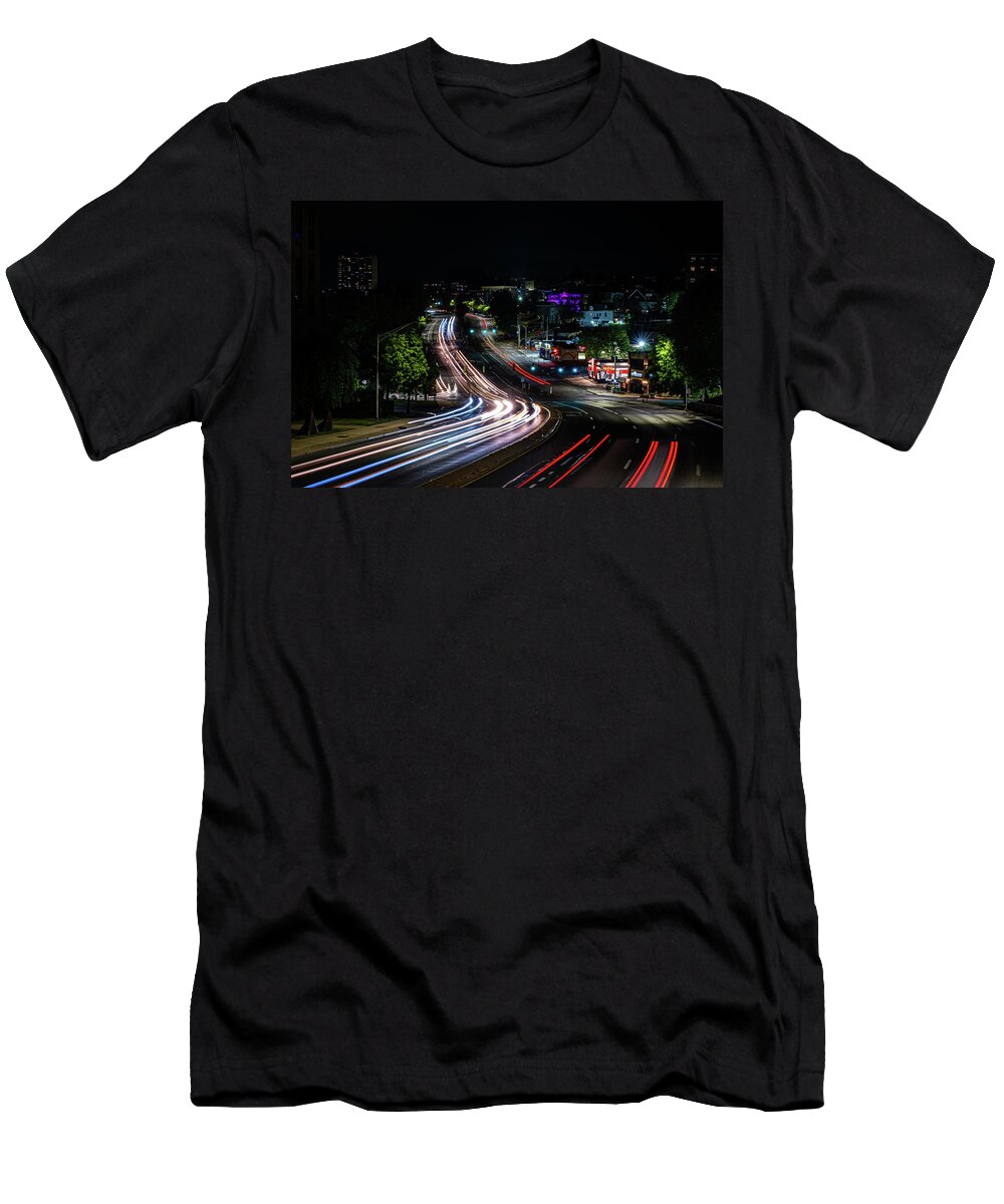 Getty Square T-Shirt featuring the photograph Nepperhan at Night 1 by Kevin Suttlehan