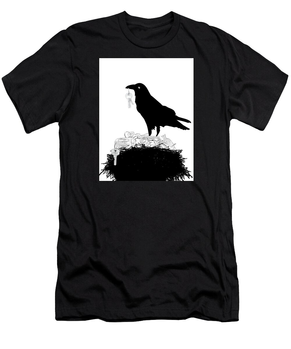 Crow T-Shirt featuring the mixed media Nevermore to be Found by Moira Law