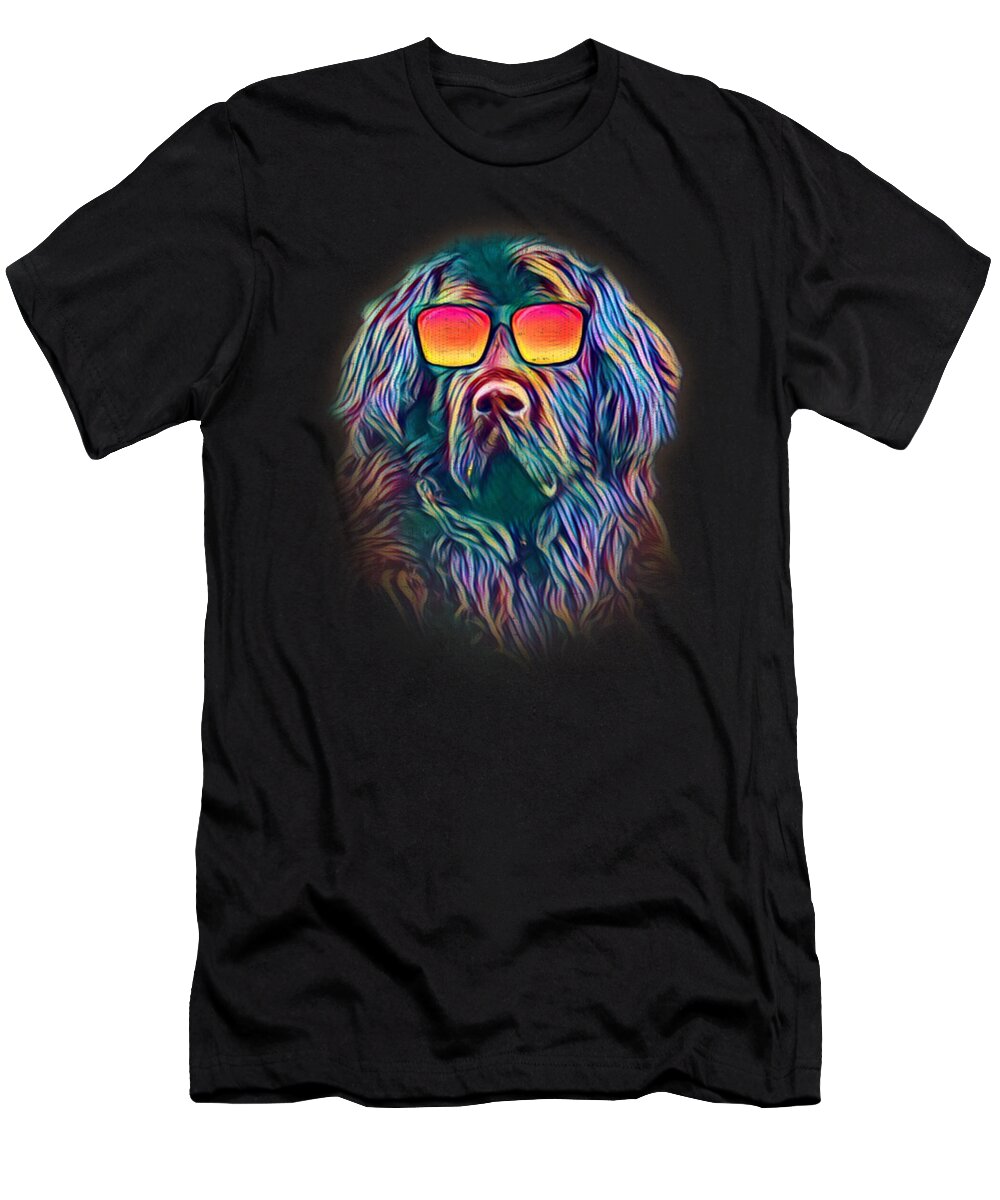 Newfoundland Dog T-Shirt featuring the digital art Newfoundland Neon Dog Sunglasses by Jacob Zelazny