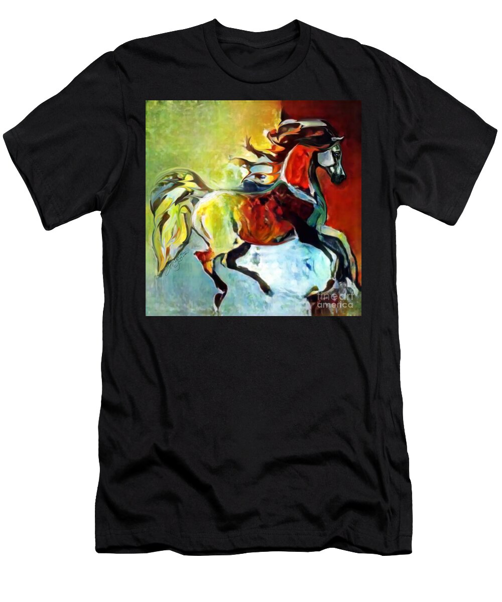 Equestrian Art T-Shirt featuring the digital art NFT Cantering Horse 007 by Stacey Mayer by Stacey Mayer