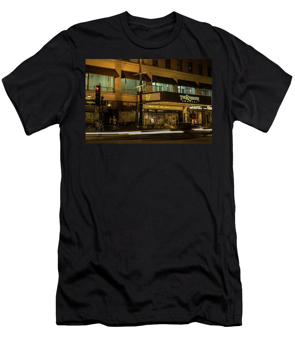 Downtown Milwaukee T-Shirt featuring the photograph Night at the Riverside by Deb Beausoleil