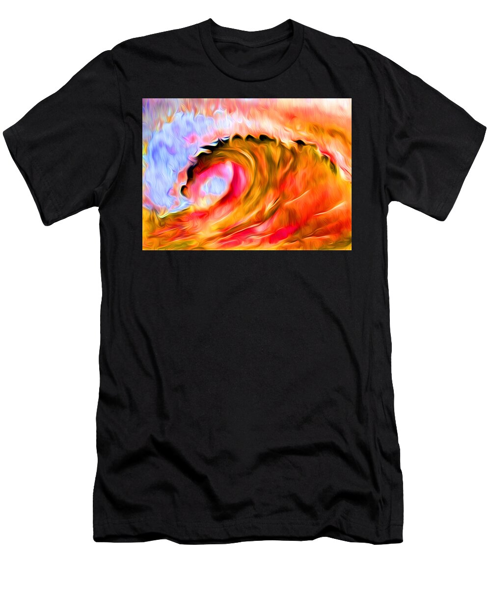 Ocean Wave T-Shirt featuring the digital art Ocean Wave in Flames by Ronald Mills