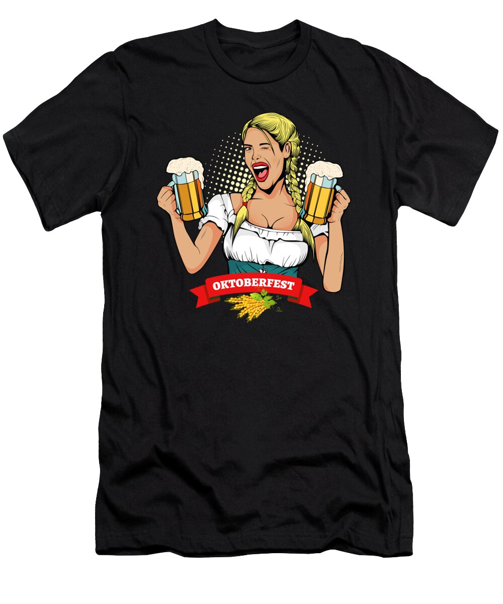 Beer T-Shirt featuring the digital art Oktoberfest German Waitress Kellner by Flippin Sweet Gear