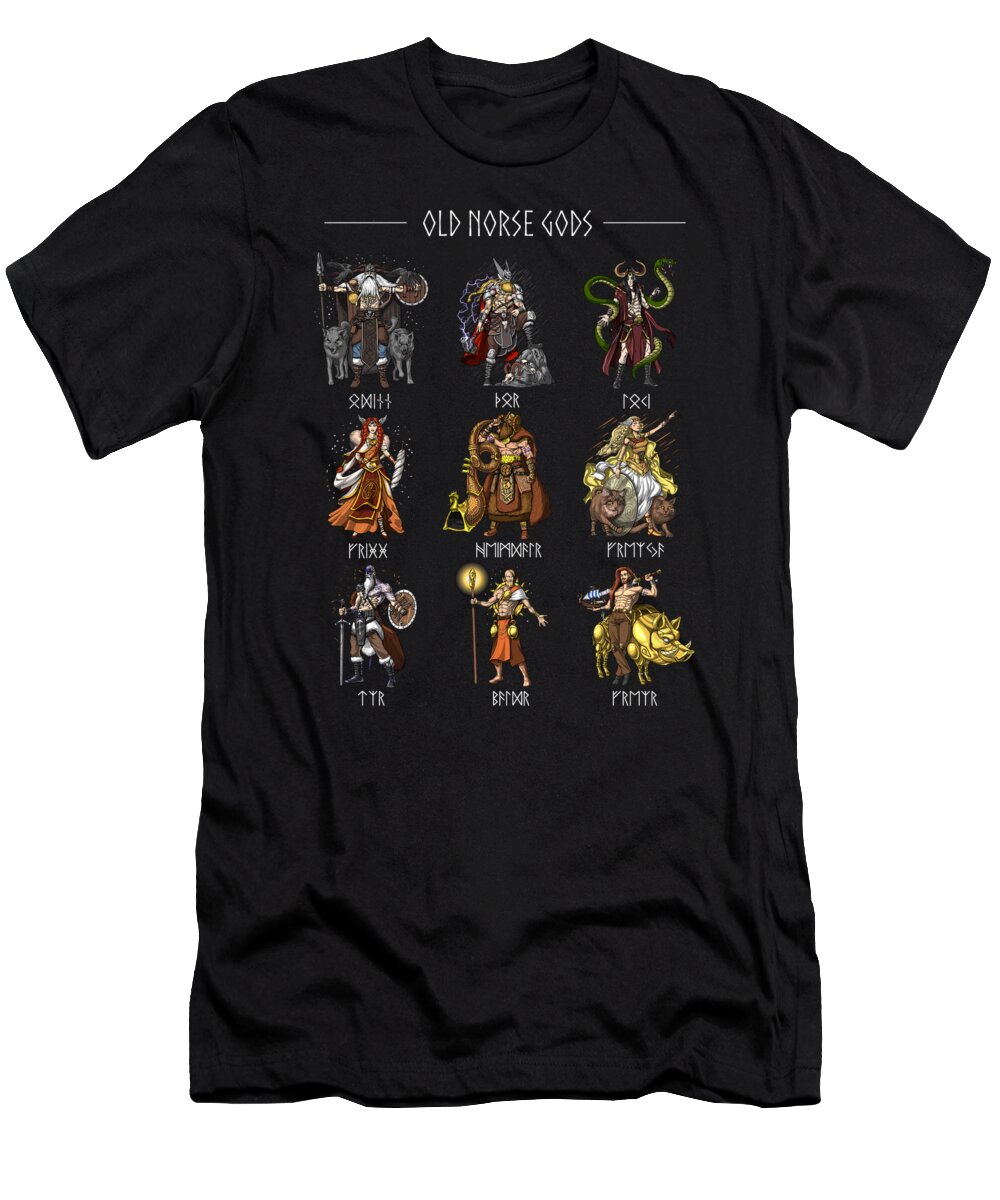 Norse Mythology T-Shirt featuring the digital art Old Norse Gods by Nikolay Todorov