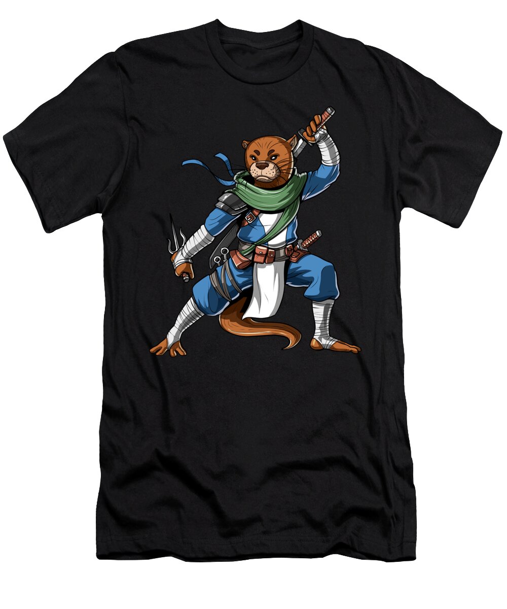 Otter T-Shirt featuring the digital art Otter Ninja Samurai by Nikolay Todorov