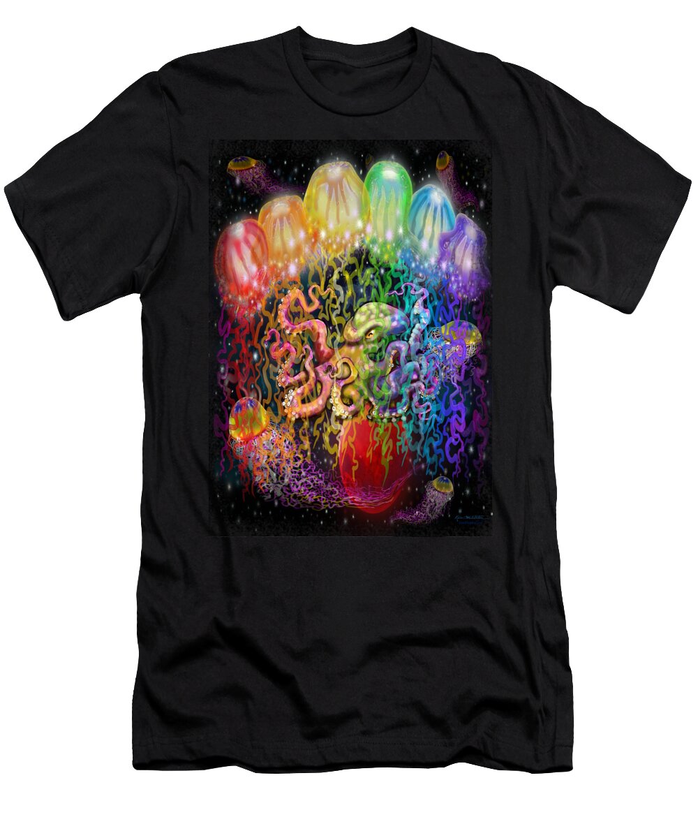 Space T-Shirt featuring the digital art Outer Space Rainbow Alien Tentacles by Kevin Middleton
