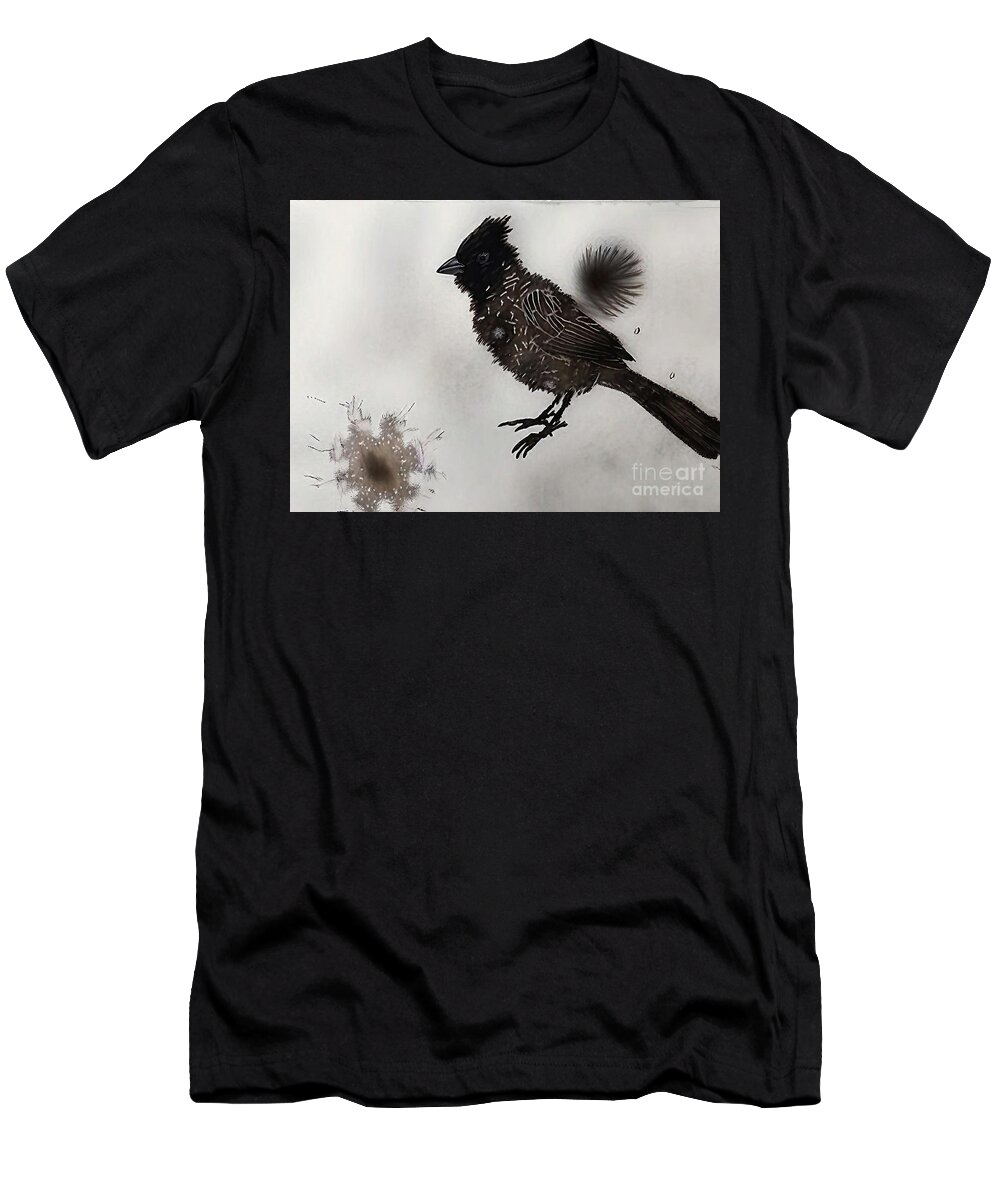 Black T-Shirt featuring the painting Painting Fire Painting Bird black animal bird wil by N Akkash