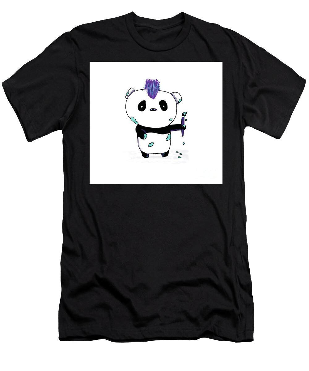 Panda Art T-Shirt featuring the drawing Panda Wall Art by Mike Mooney