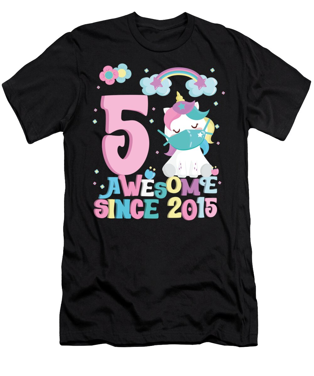 Gift T-Shirt featuring the digital art Party gift idea for 5 Birthday Unicorn for Girls by Toms Tee Store