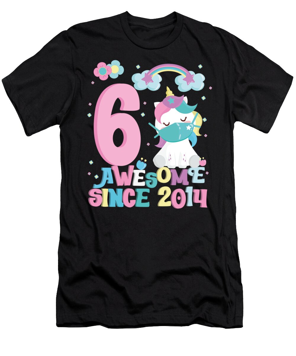 Gift T-Shirt featuring the digital art Party gift idea for 6 Birthday Unicorn for girls by Toms Tee Store