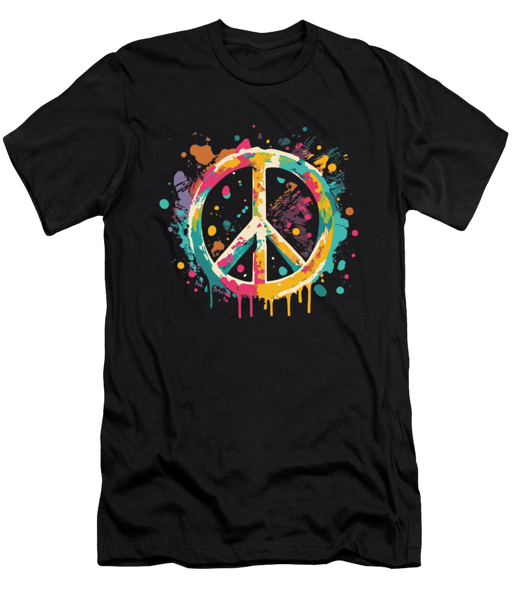 Peace Sign T-Shirt featuring the digital art Peace Sign Paint Splatter Graffiti by Flippin Sweet Gear