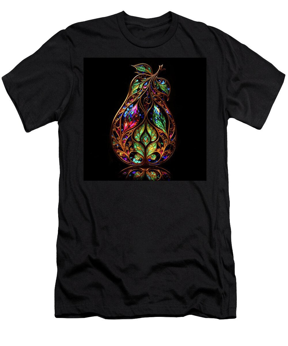 Pears T-Shirt featuring the digital art Pear - Stained Glass by Peggy Collins