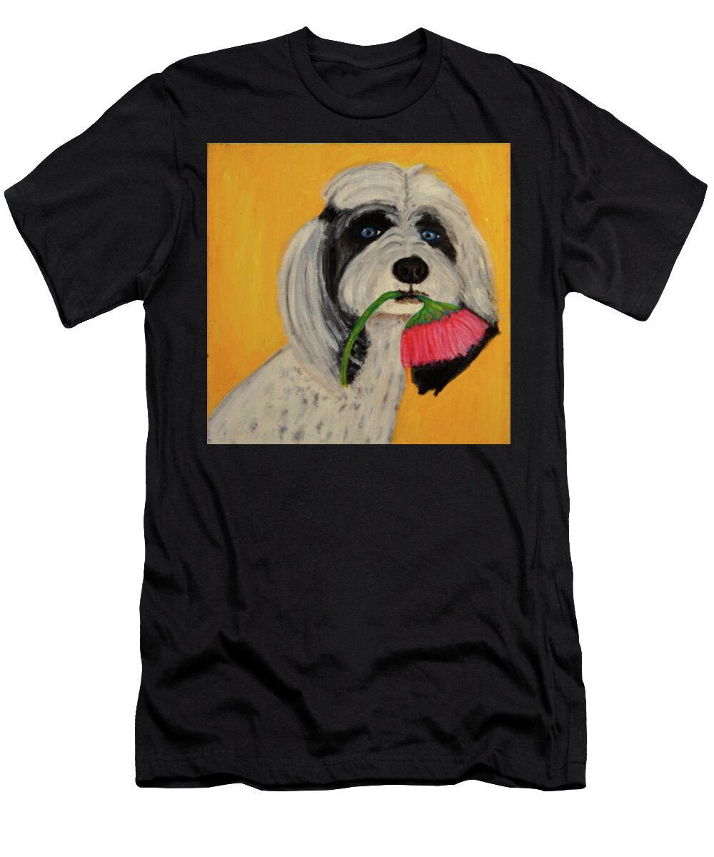 Dogs T-Shirt featuring the painting Picking Flowers by Anita Hummel