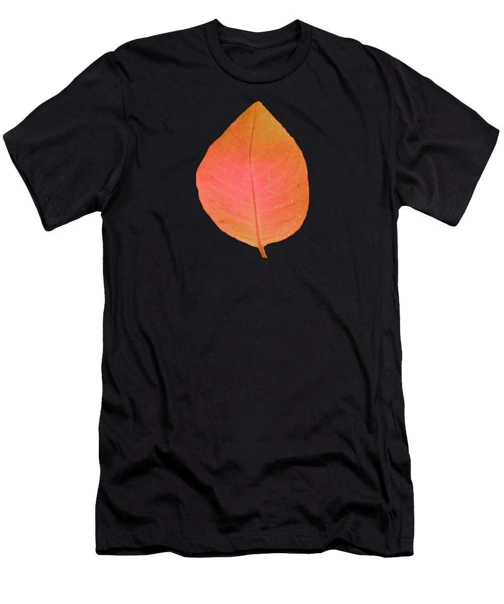 Pink T-Shirt featuring the photograph Pink and Orange Autumn Leaf for Wall Art Prints by Delynn Addams