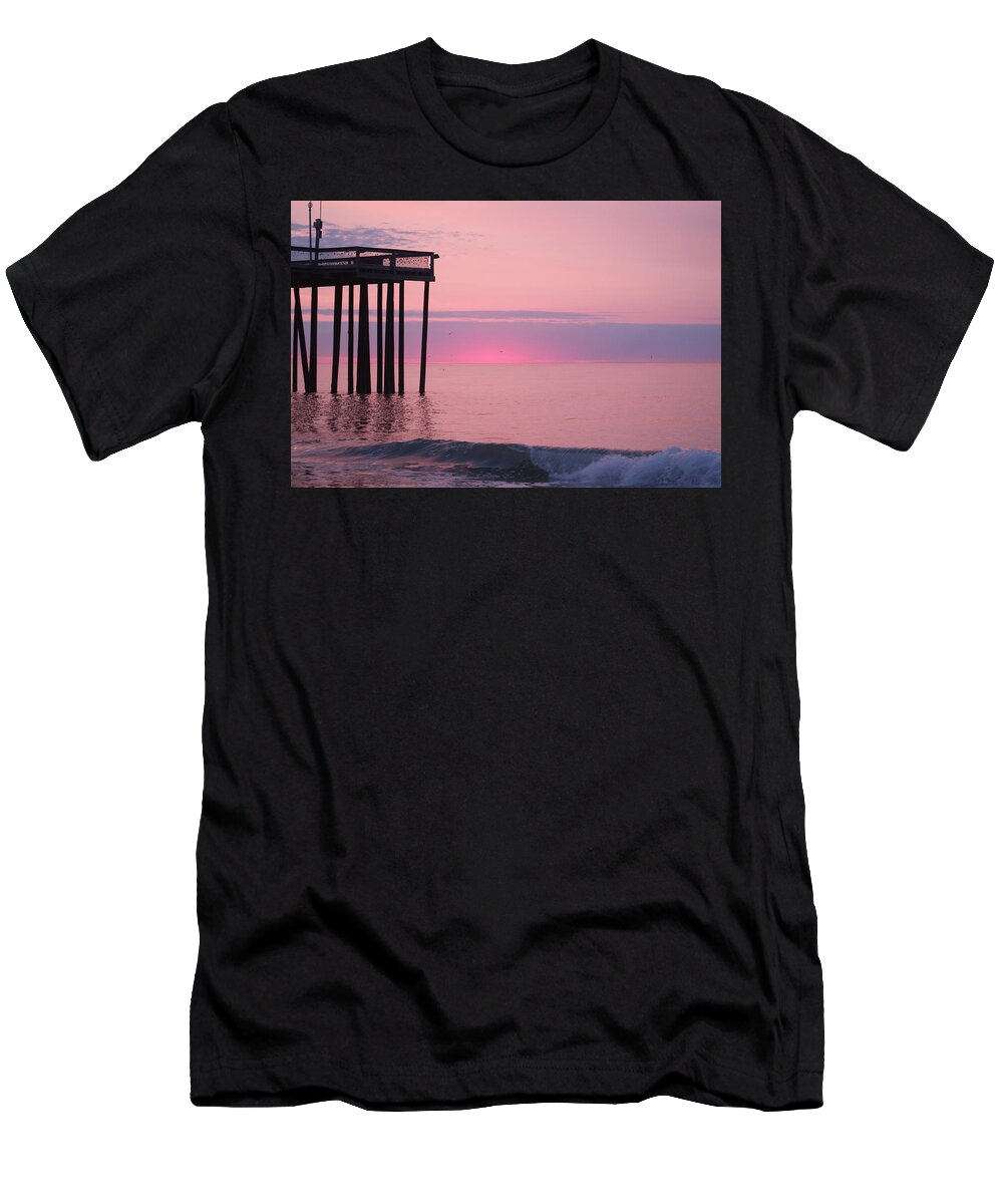 Dawn T-Shirt featuring the photograph Pink Dawn At The Pier by Robert Banach