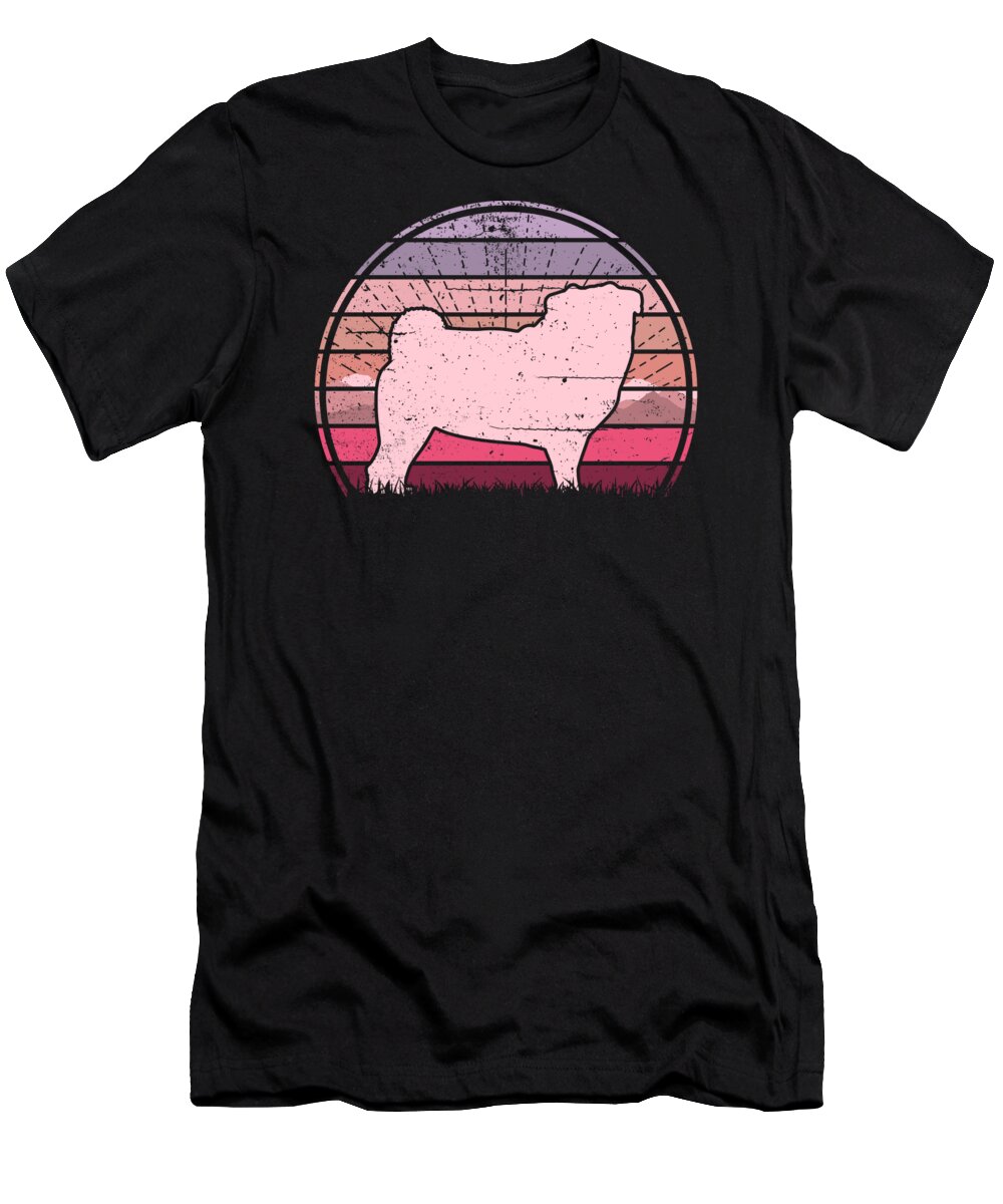 Pink T-Shirt featuring the digital art Pink Pug Sunset by Filip Schpindel