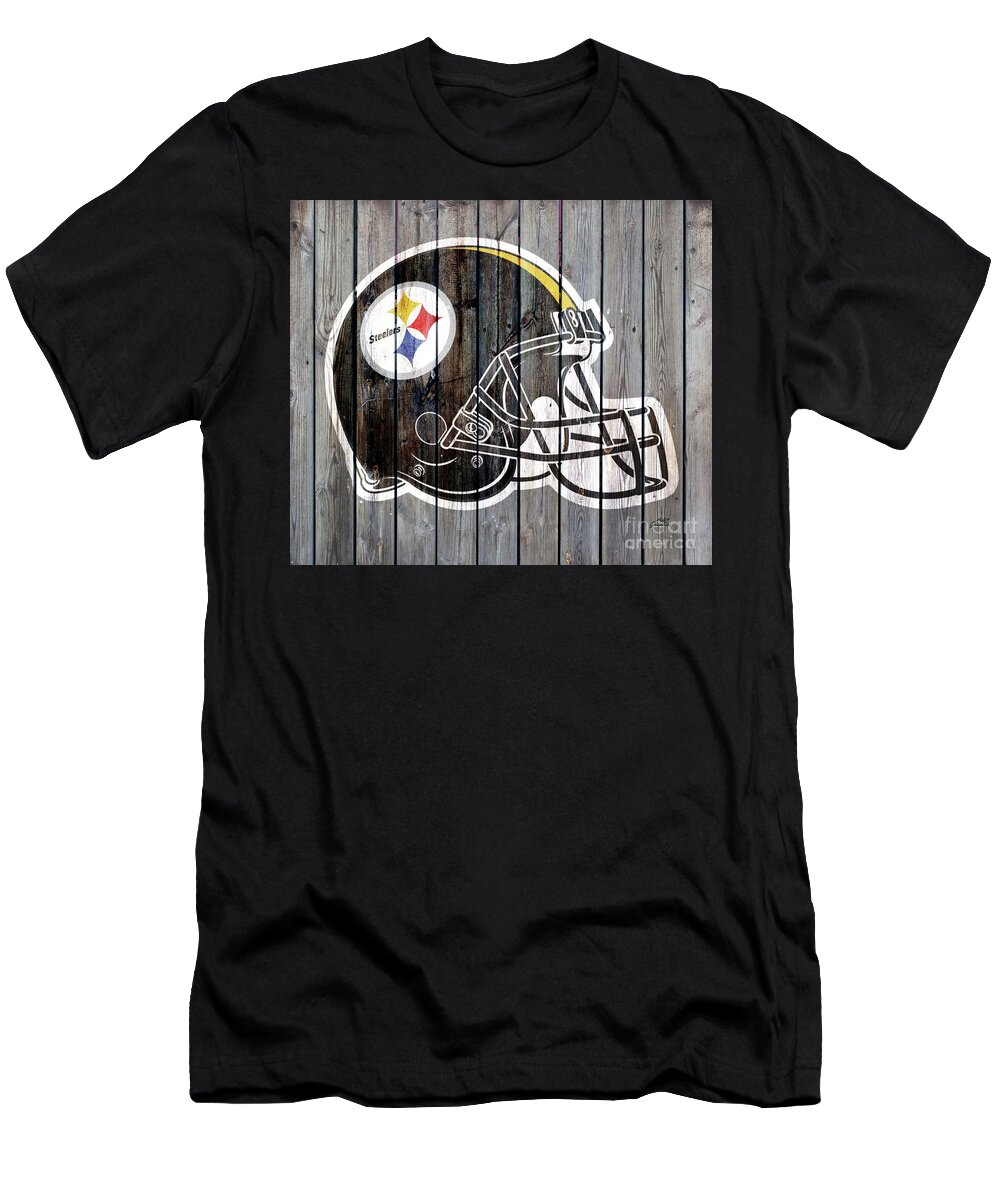 Pittsburgh Steelers T-Shirt featuring the digital art Pittsburgh Steelers Wood Helmet by CAC Graphics