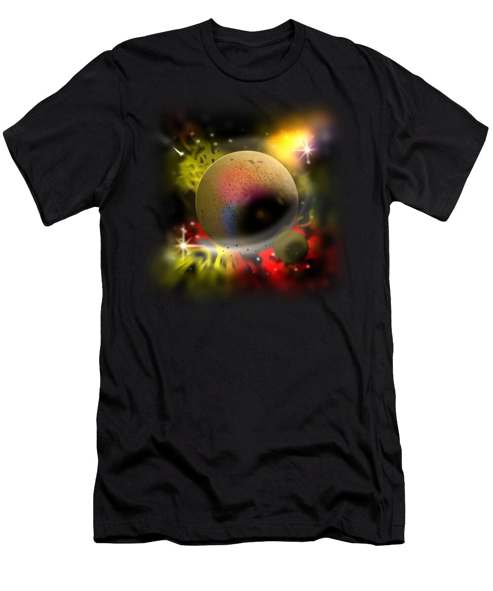 Planet T-Shirt featuring the digital art Planetary Star System Meteor by Delynn Addams