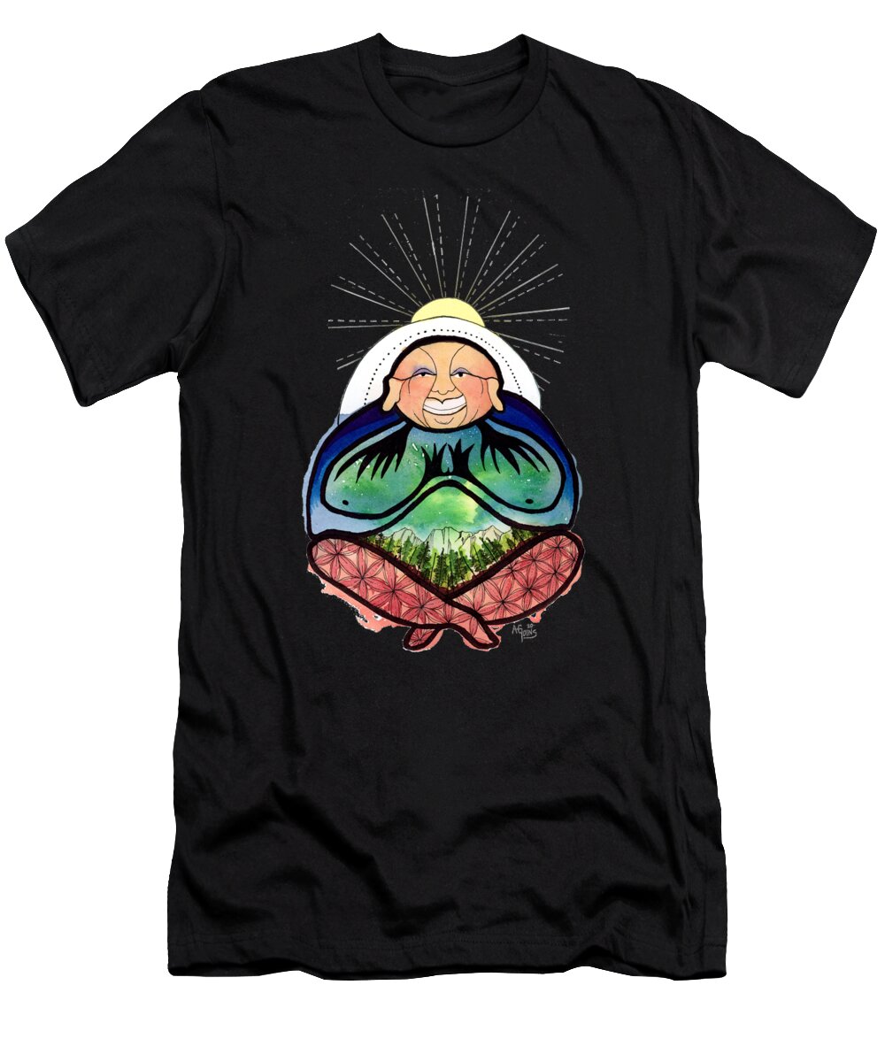 Watercolor T-Shirt featuring the painting PNW Buddha by Alexandra Goins