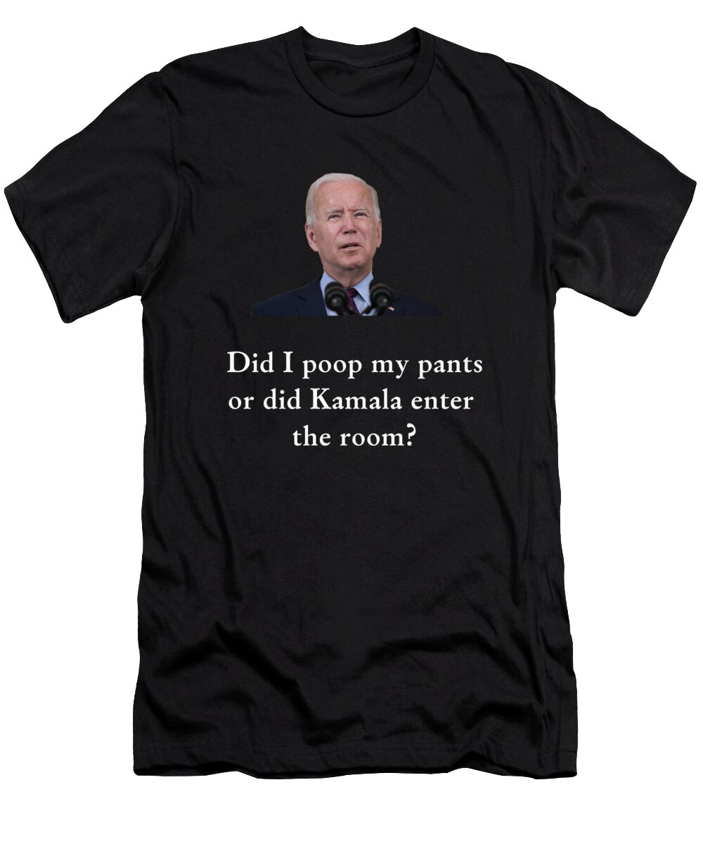 Biden T-Shirt featuring the digital art Poop or kamala by James Smullins