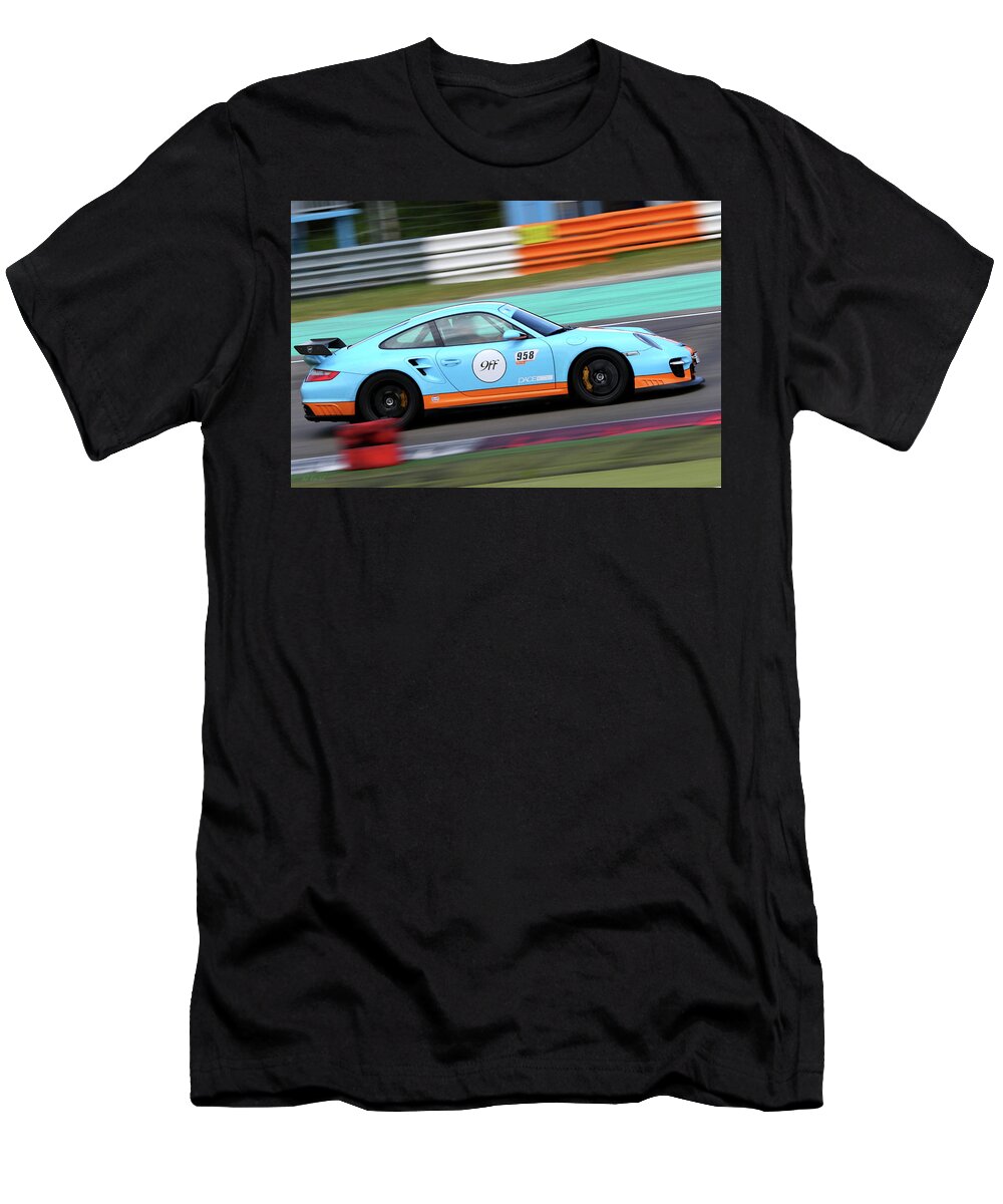 Porsche T-Shirt featuring the photograph Porsche 911 on race track by Peter Kraaibeek