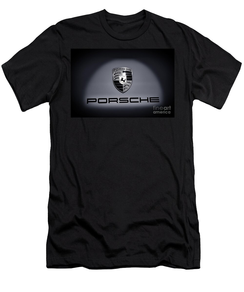 Porsche 911 T-Shirt featuring the photograph Porsche Car Emblem isolated BW 2 by Stefano Senise