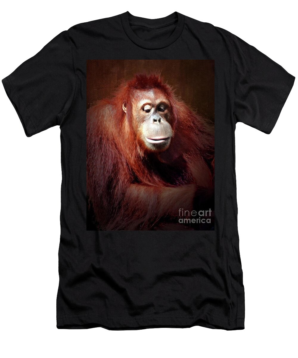  Indah T-Shirt featuring the digital art Sumatran Orangutan - Indah #1 by Savannah Gibbs
