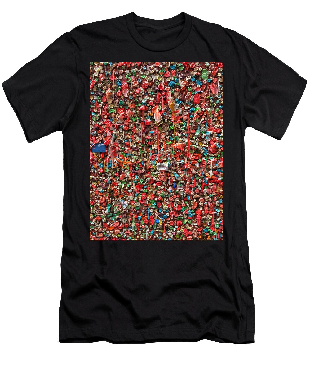 Abstract T-Shirt featuring the photograph Post Alley Gum Wall - 3 by Jerry Abbott