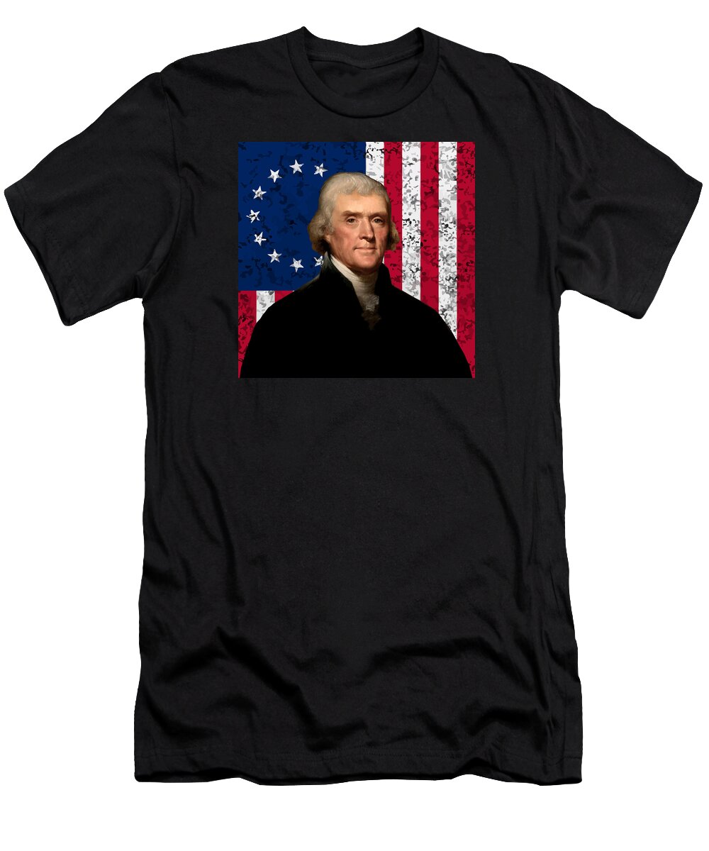 Thomas Jefferson T-Shirt featuring the digital art President Thomas Jefferson and The American Flag by War Is Hell Store