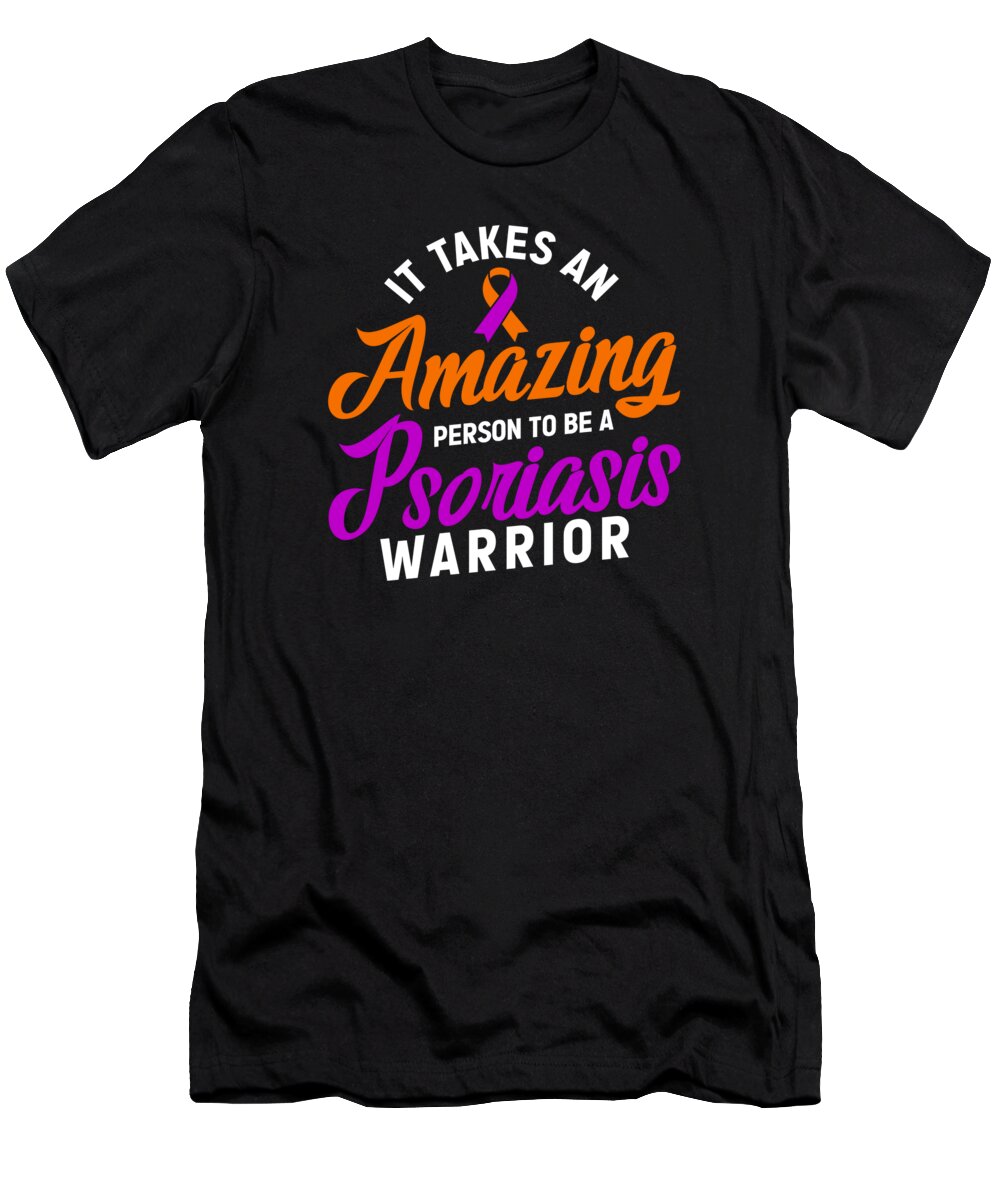 Psoriasis T-Shirt featuring the digital art Psoriasis Warrior Amazing Lavender Orange Ribbon Awareness by Toms Tee Store