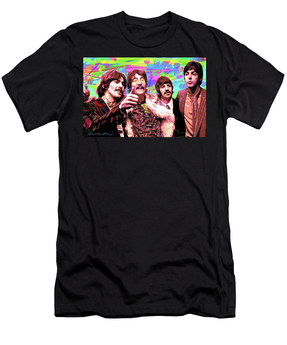 The Beatles T-Shirt featuring the painting Psychedelic Beatles by David Lloyd Glover