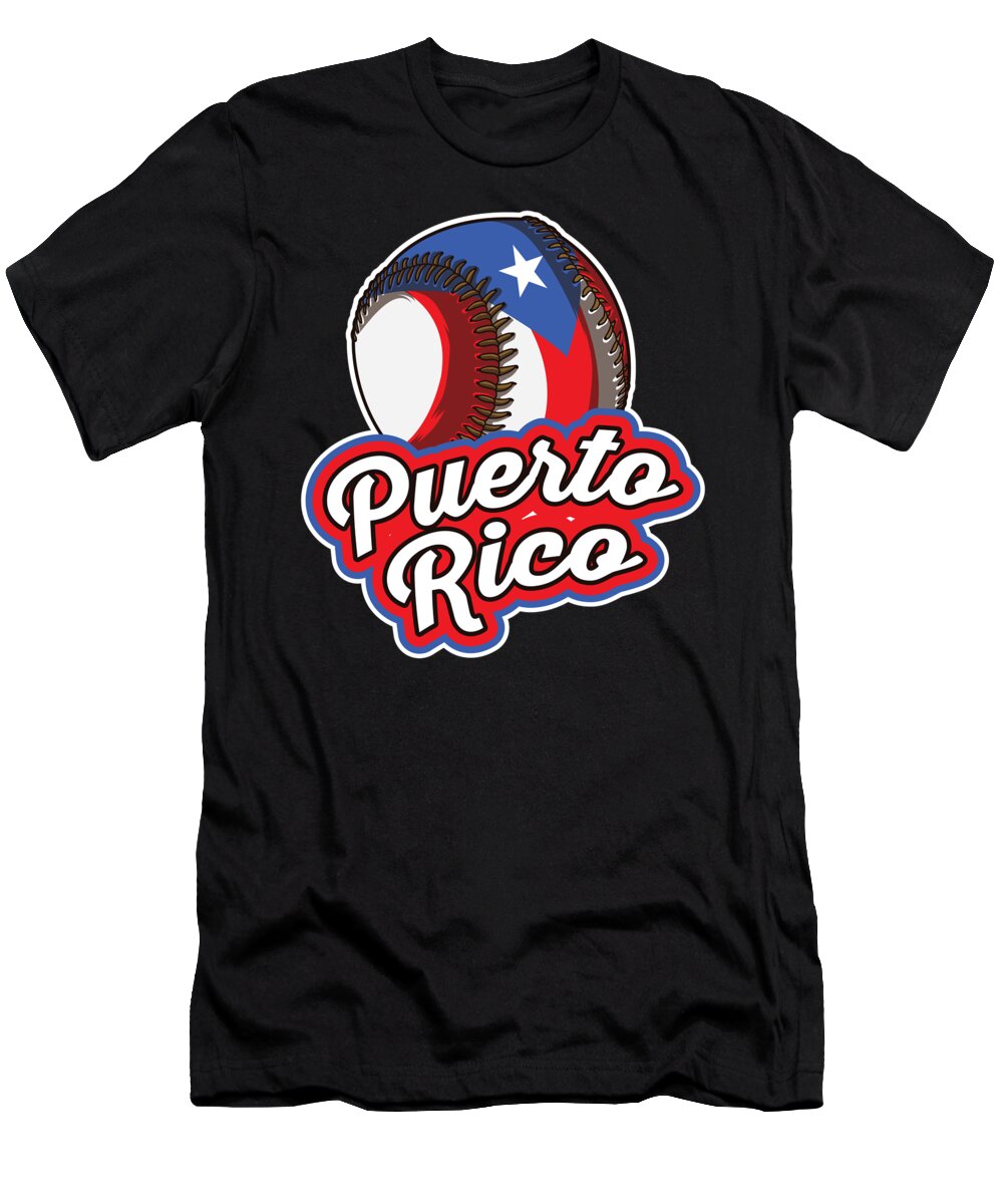 Puerto Rico T-Shirt featuring the digital art Puerto Rico Baseball Proud Boricua Flag by Mister Tee