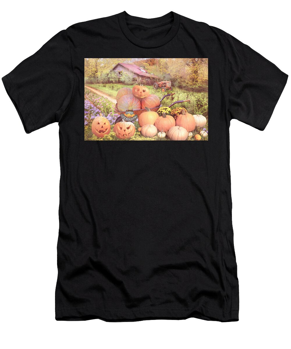 Barns T-Shirt featuring the photograph Pumpkins at Grandpa's Barn in Country Colors by Debra and Dave Vanderlaan