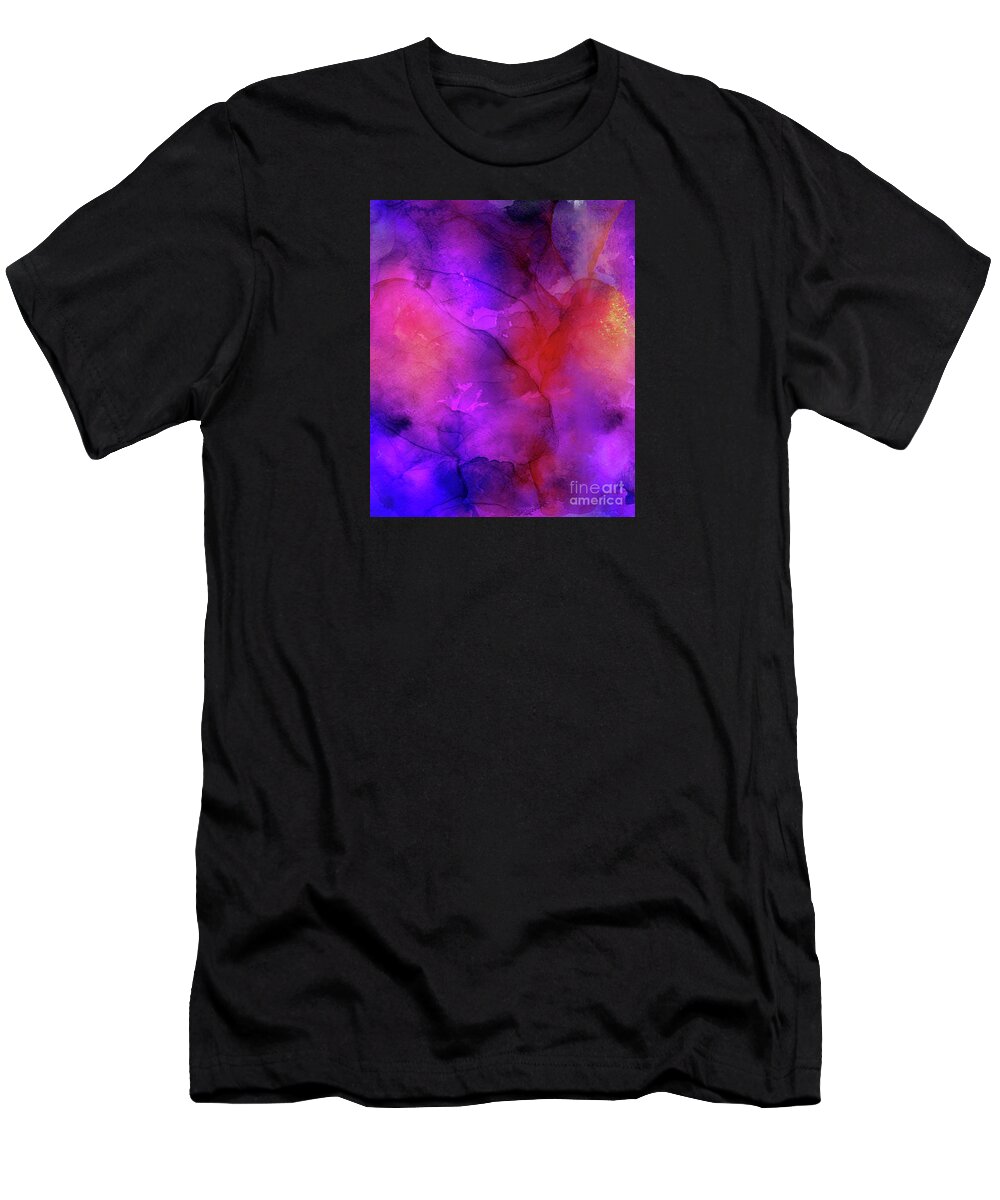 Purple Ink Painting T-Shirt featuring the painting Purple, Blue, Red And Pink Fluid Ink Abstract Art Painting by Modern Art