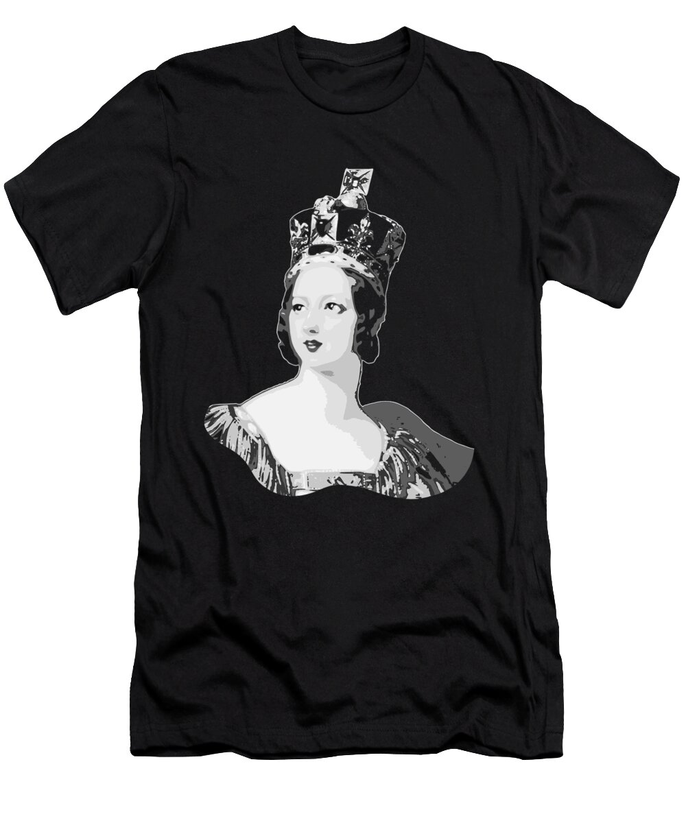 Queen T-Shirt featuring the digital art Queen Victoria Black and White by Filip Schpindel