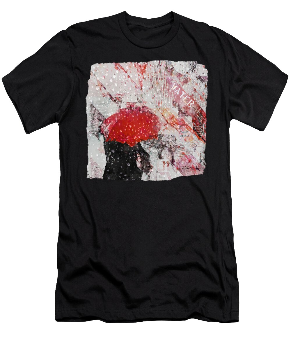 Precipitation T-Shirt featuring the mixed media Rain in the City by Elisabeth Lucas