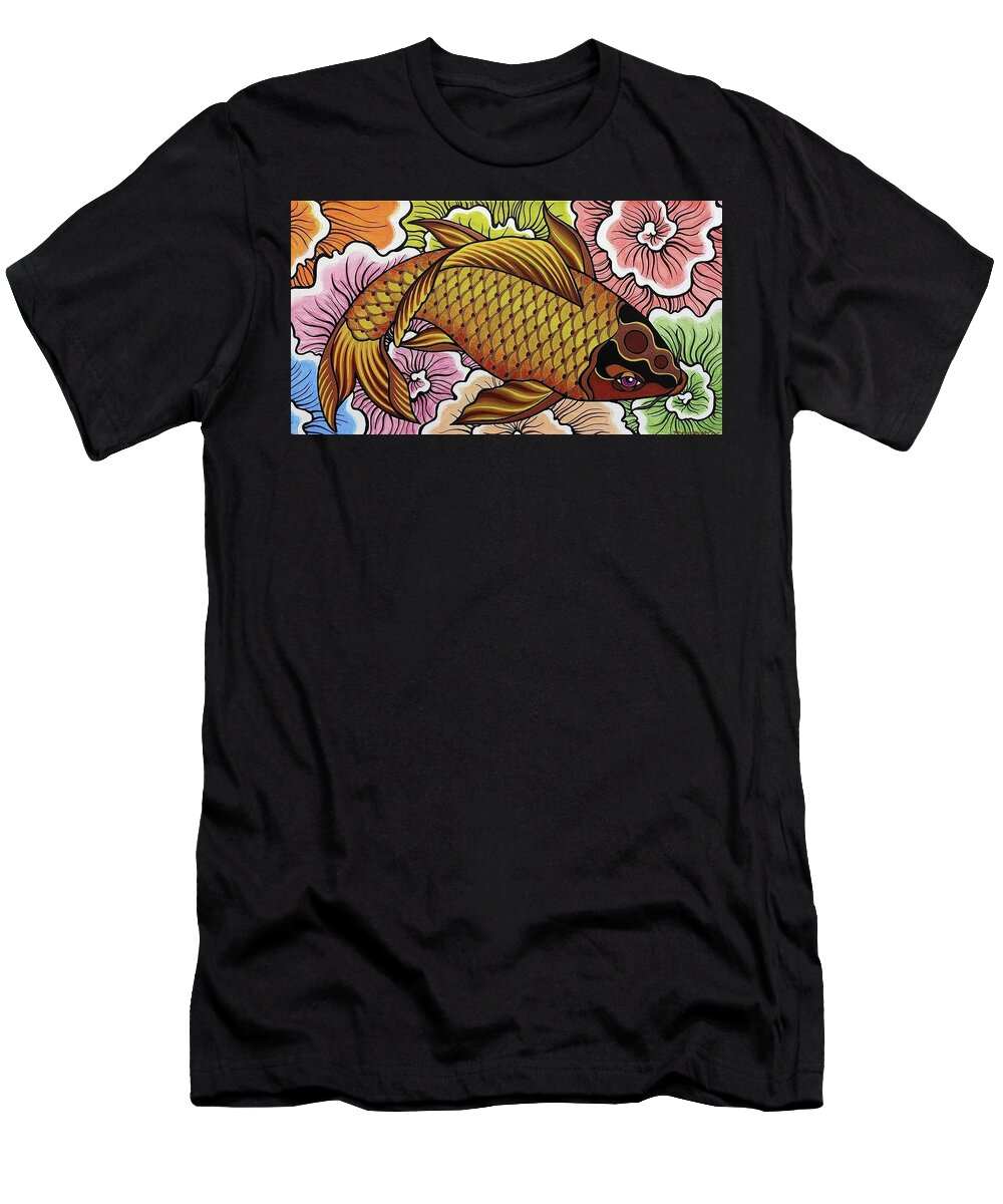  T-Shirt featuring the painting Rainbow Koi Fish by Bryon Stewart