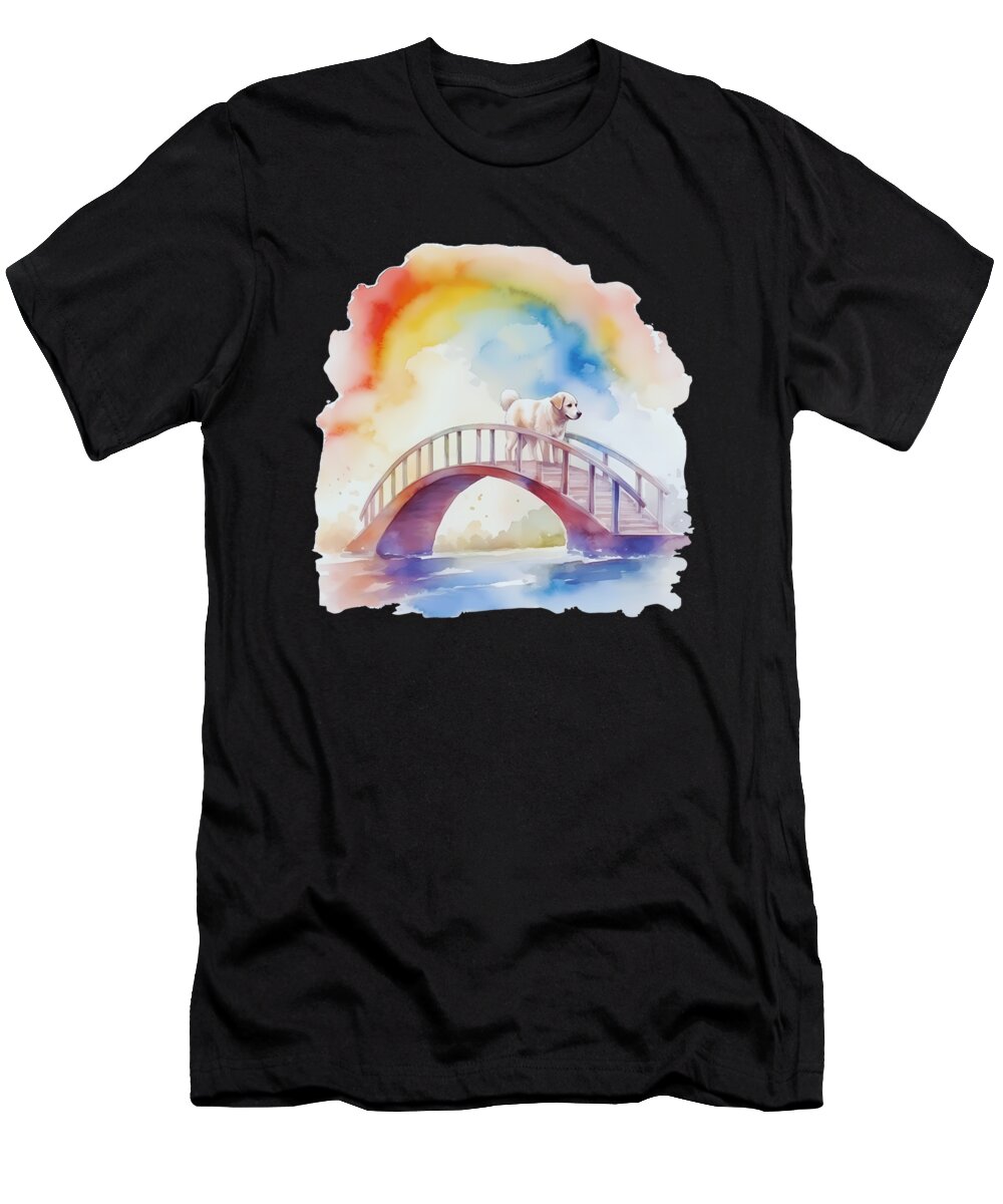Rainbow T-Shirt featuring the digital art Rainbow Pet Bridge over Water Magical Pastel Cloud by Heidi Joyce