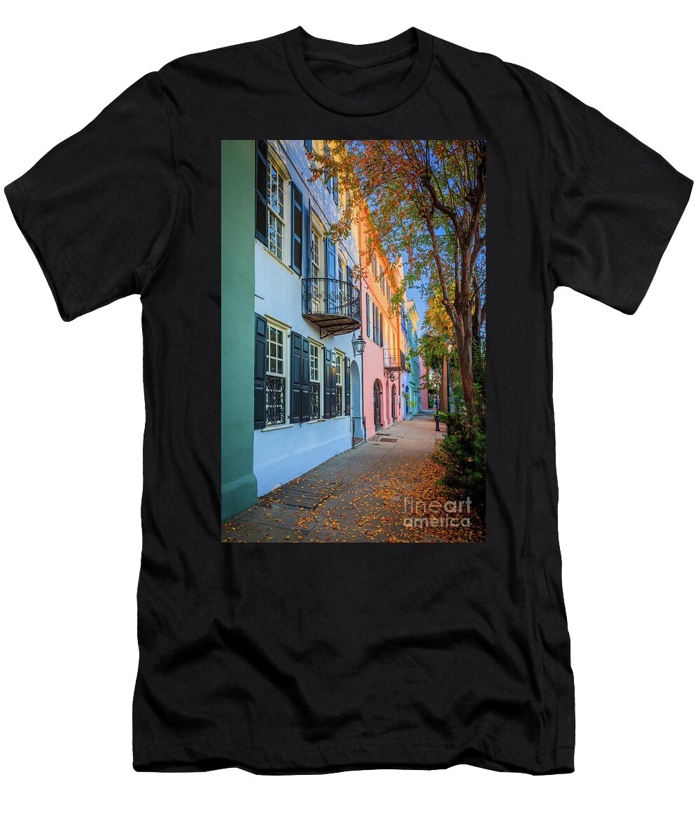 America T-Shirt featuring the photograph Rainbow Row Homes by Inge Johnsson