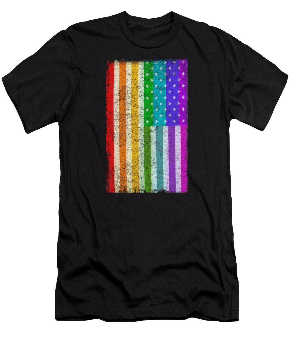 Funny T-Shirt featuring the digital art Rainbow Us Flag by Flippin Sweet Gear