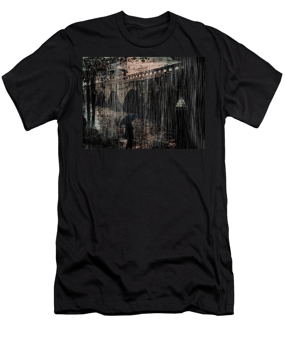 Bridge T-Shirt featuring the digital art Dark Rainy Night by Sandra Selle Rodriguez