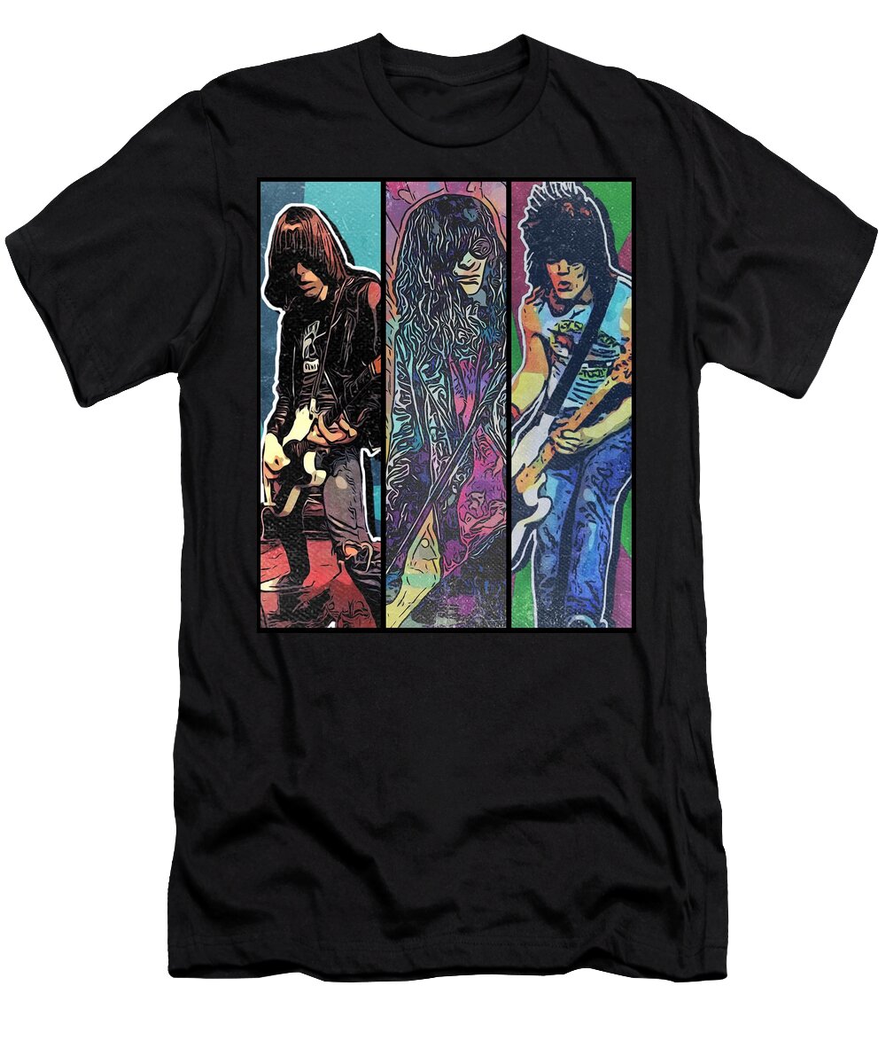 Ramones T-Shirt featuring the digital art Ramones Pop Art Collage by Christina Rick