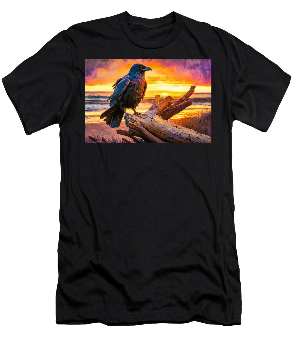 Abstract T-Shirt featuring the digital art Raven on Driftwood by Craig Boehman