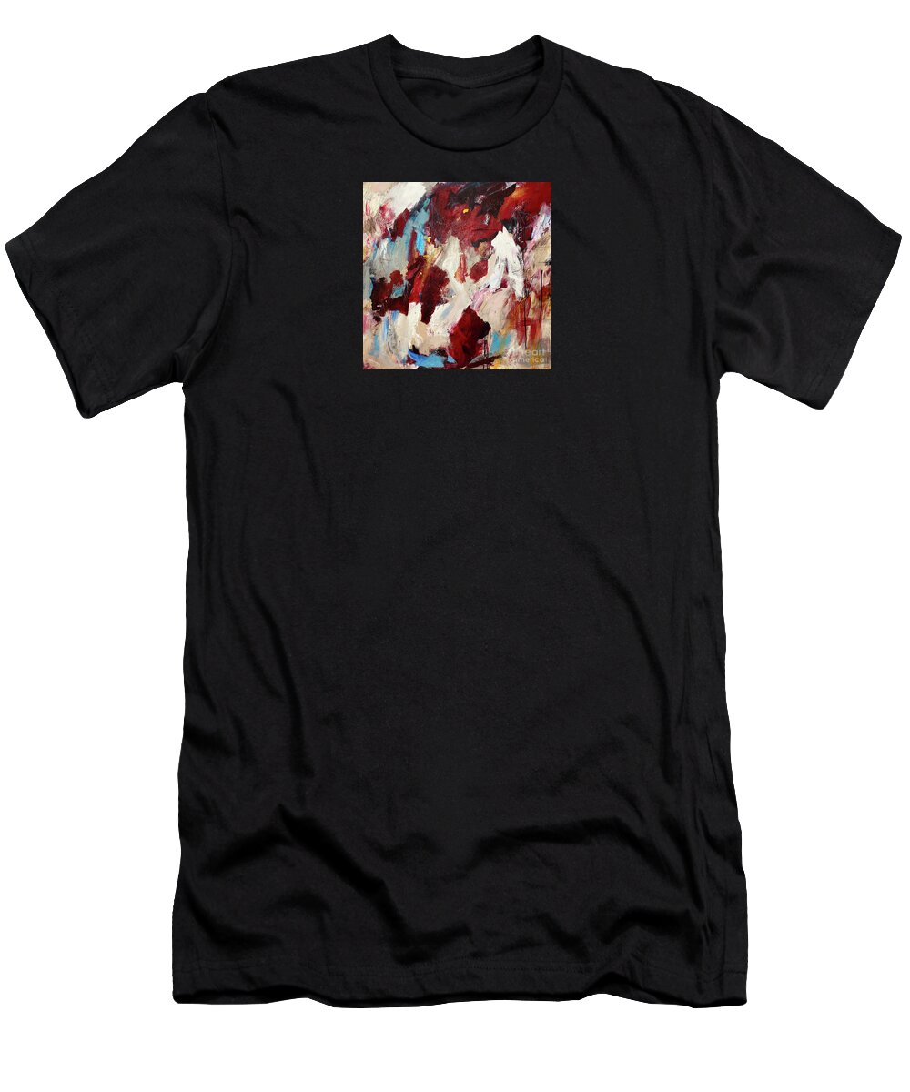 Brahms T-Shirt featuring the painting Red Abstract - Translation No. 2 of Brahms Symphony No. 1 Movement 1 by Shany Porras Art