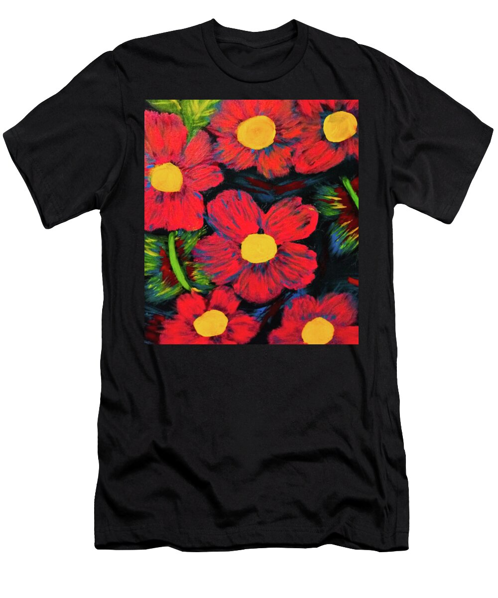 Red T-Shirt featuring the painting Red Bloom by Anna Adams