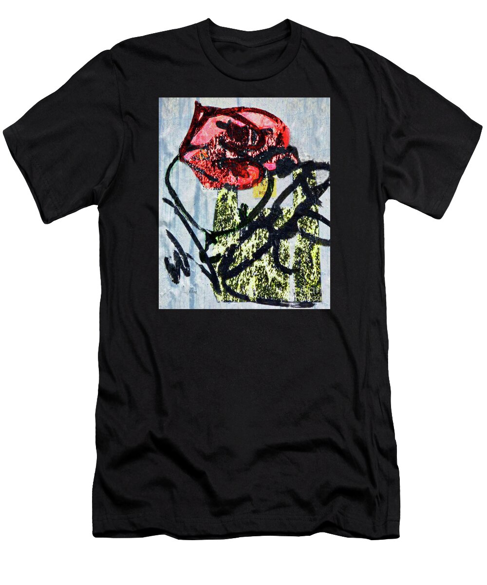 Abstract T-Shirt featuring the mixed media Red Rose Abstract 300 by Sharon Williams Eng