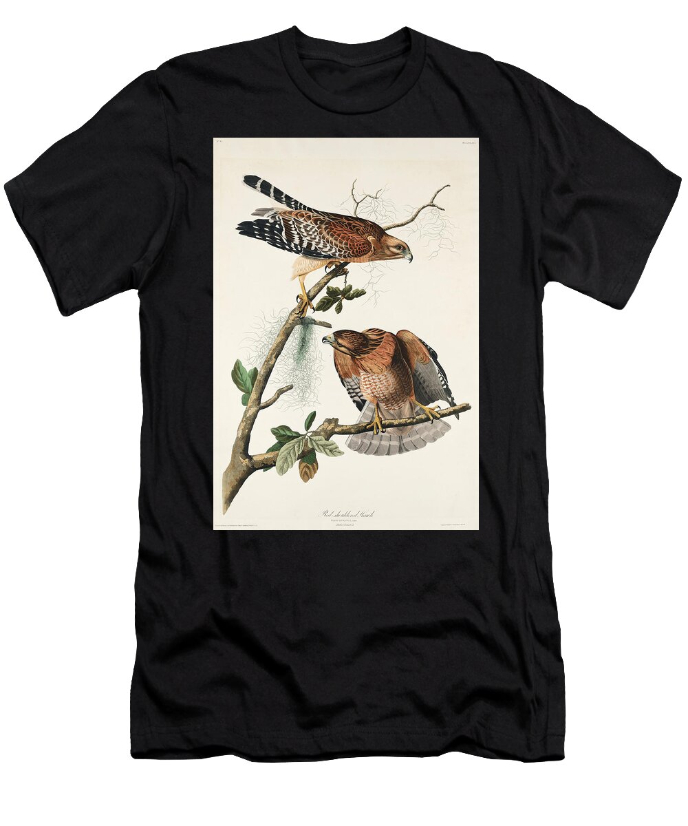 Hawk T-Shirt featuring the mixed media Red-shouldered Hawk. John James Audubon by World Art Collective