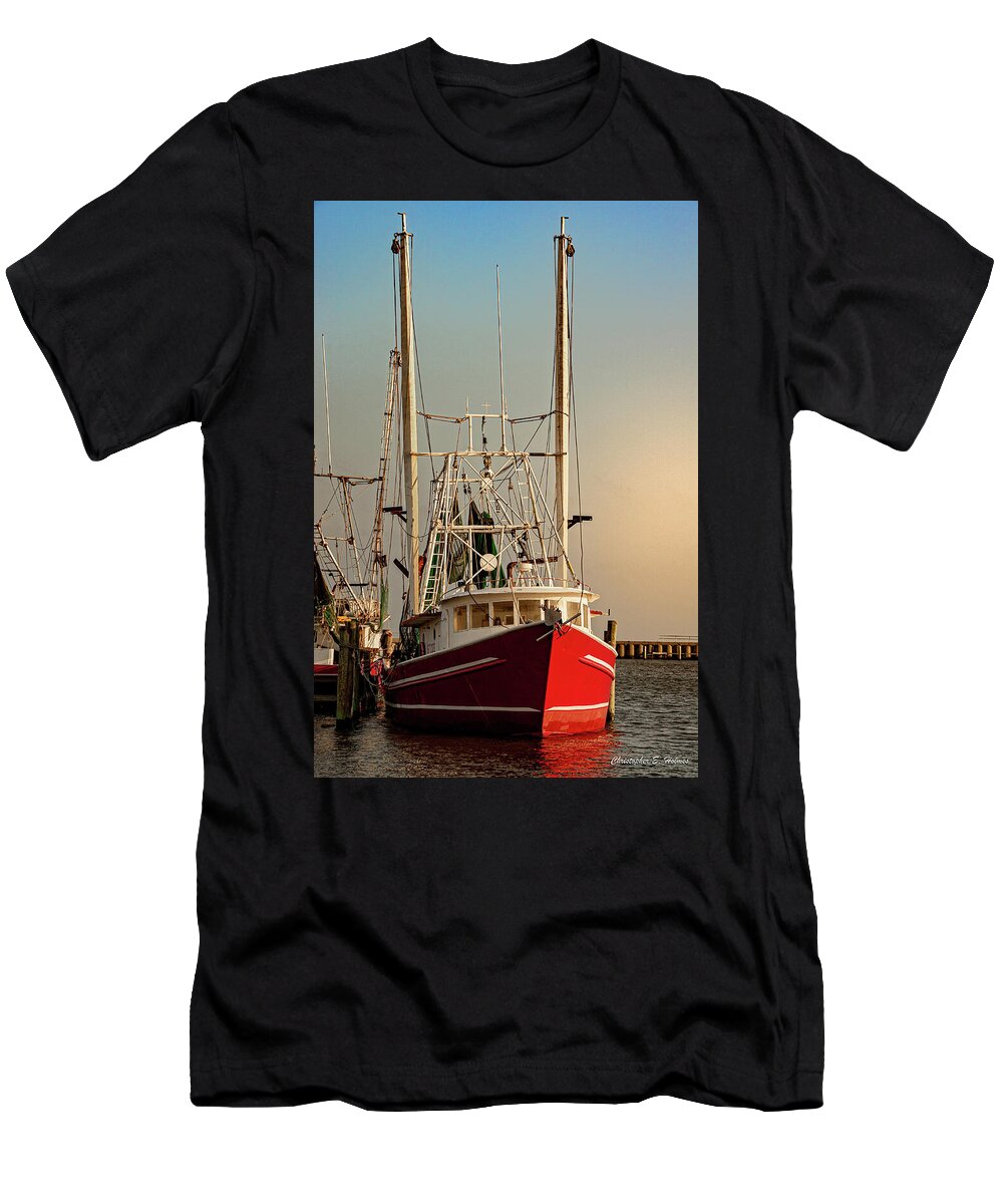 Boat T-Shirt featuring the photograph Red Shrimp Boat by Christopher Holmes