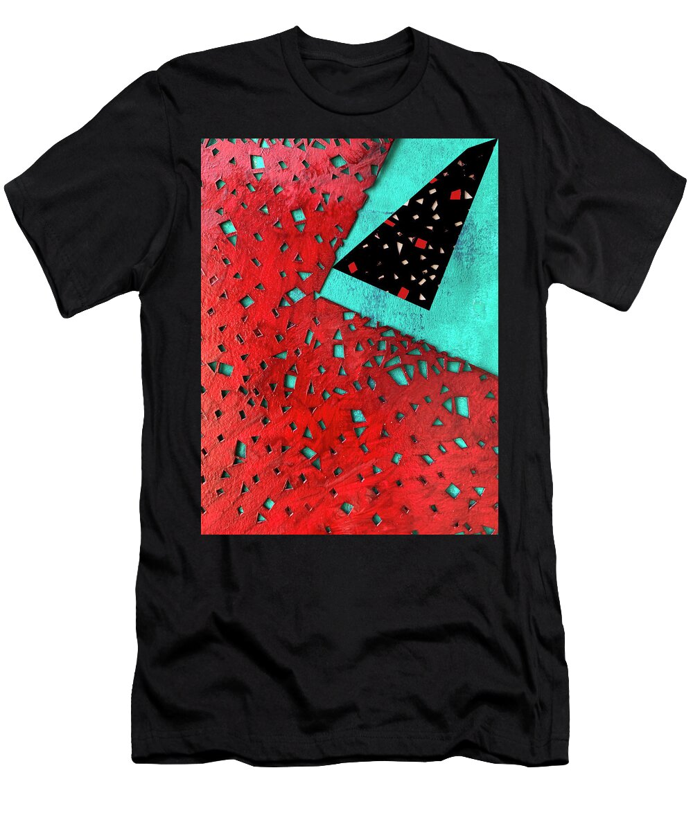 Abstract T-Shirt featuring the mixed media Red Stencil Abstract by Lorena Cassady