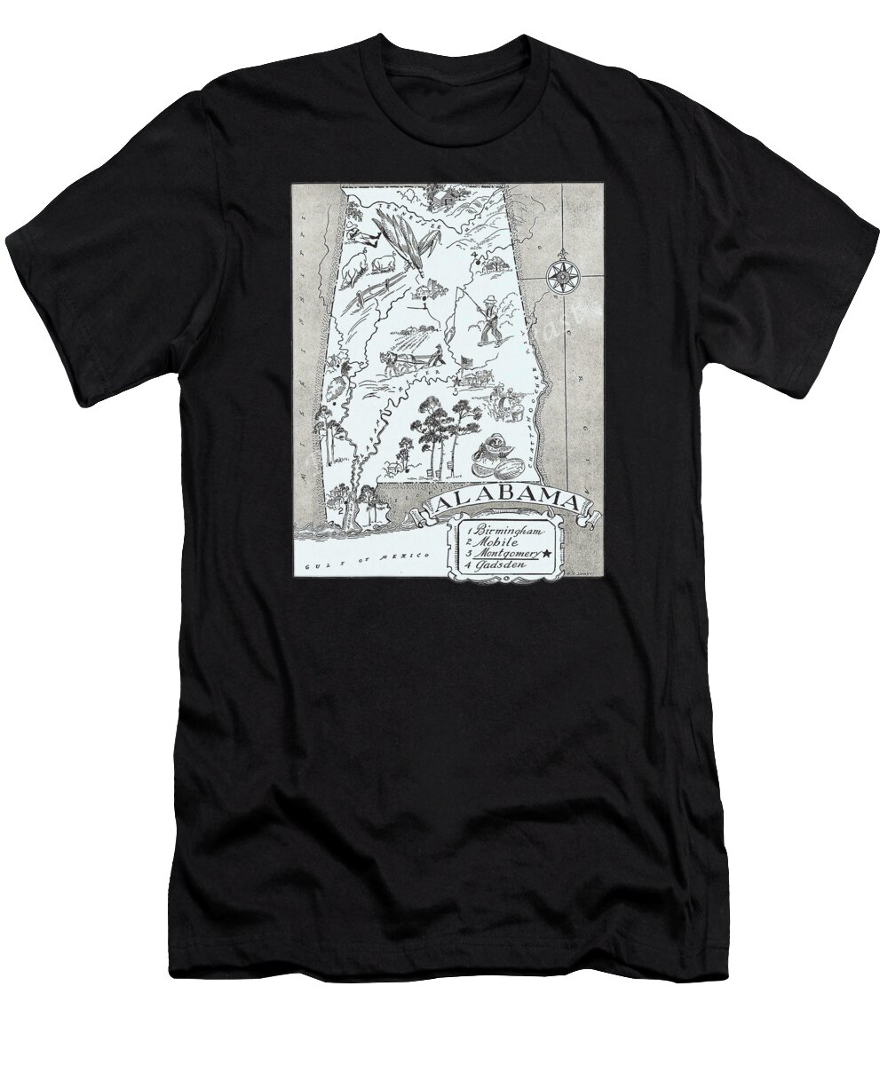 Funny T-Shirt featuring the digital art Retro Alabama Map by Flippin Sweet Gear
